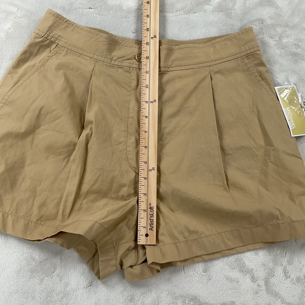 Michael Kors Womens Pleated Cotton Shorts Khaki Tan High Rise Size 4 NEW